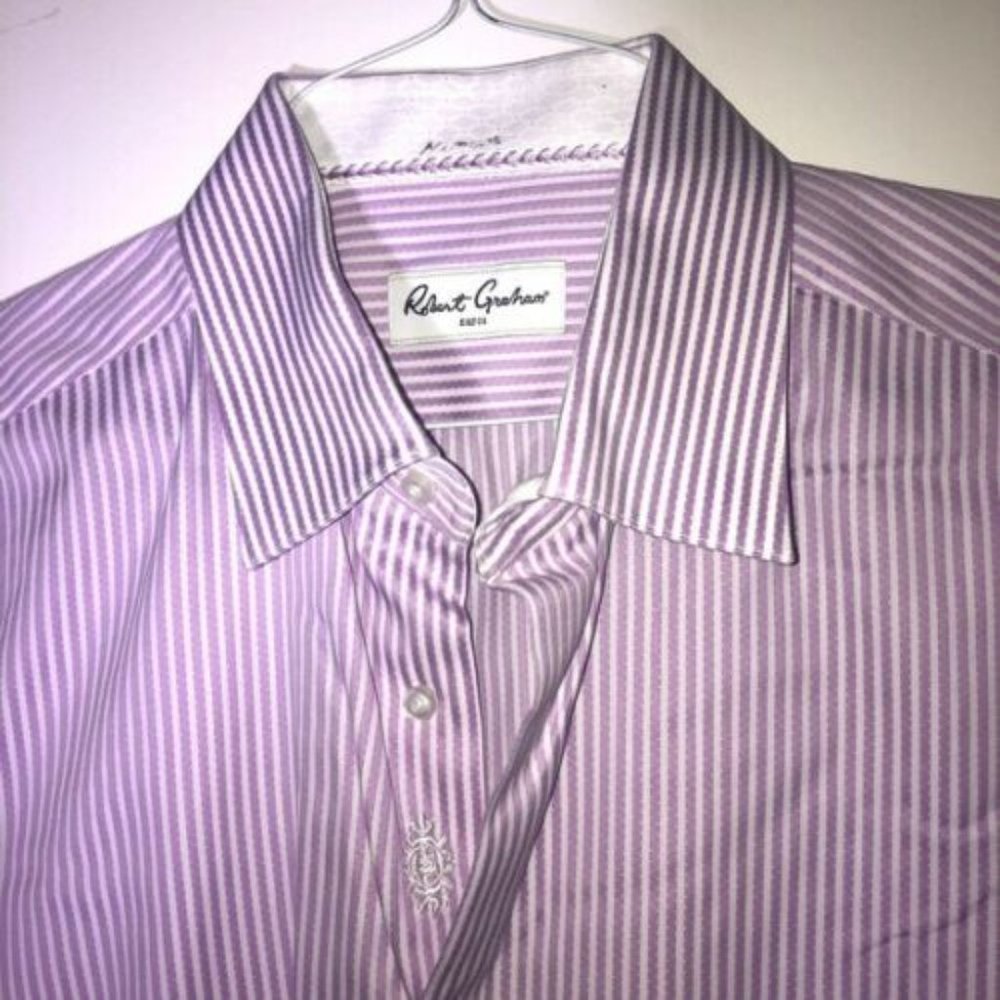 Robert Graham Men's Purple Stripe Dress Shirt 16.5